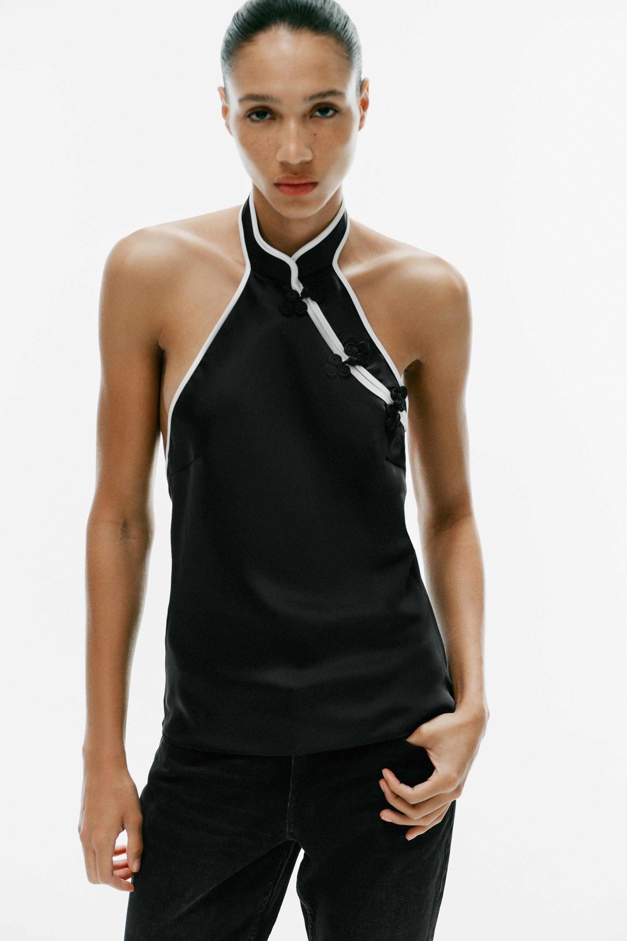 SATIN HALTER TOP WITH FROG FASTENINGS